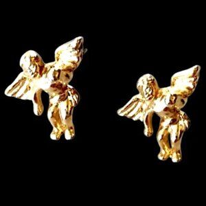 TREASURES AND TRINKETS Signed T&T Gold Tone Guardian Angel Stud Earrings